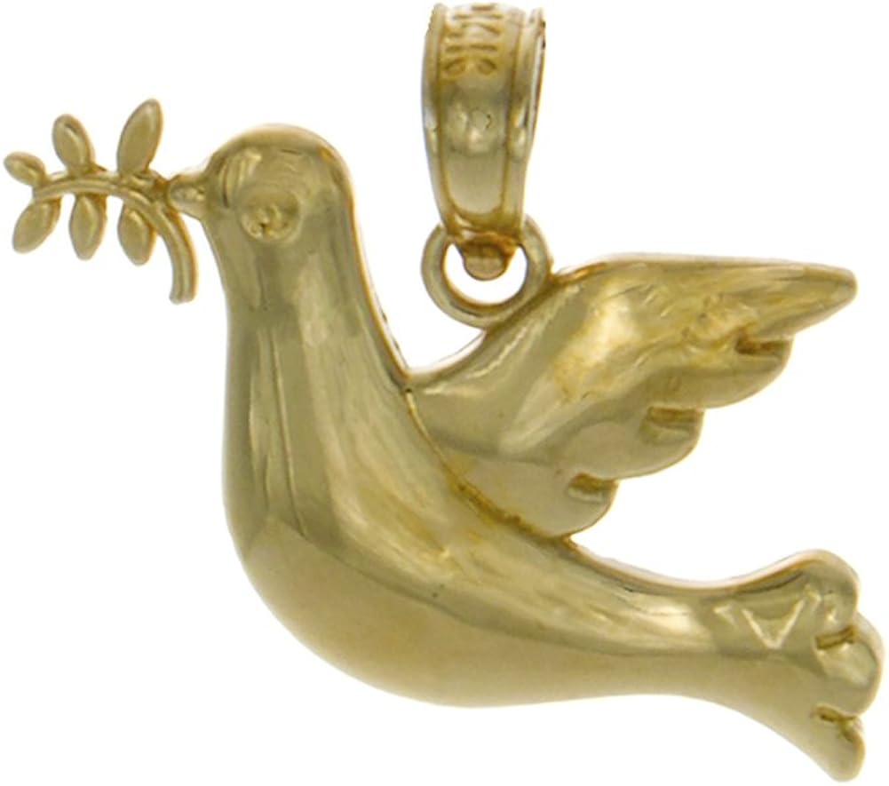 14k Yellow Gold Religious Charm Pendant, Small 2D Dove