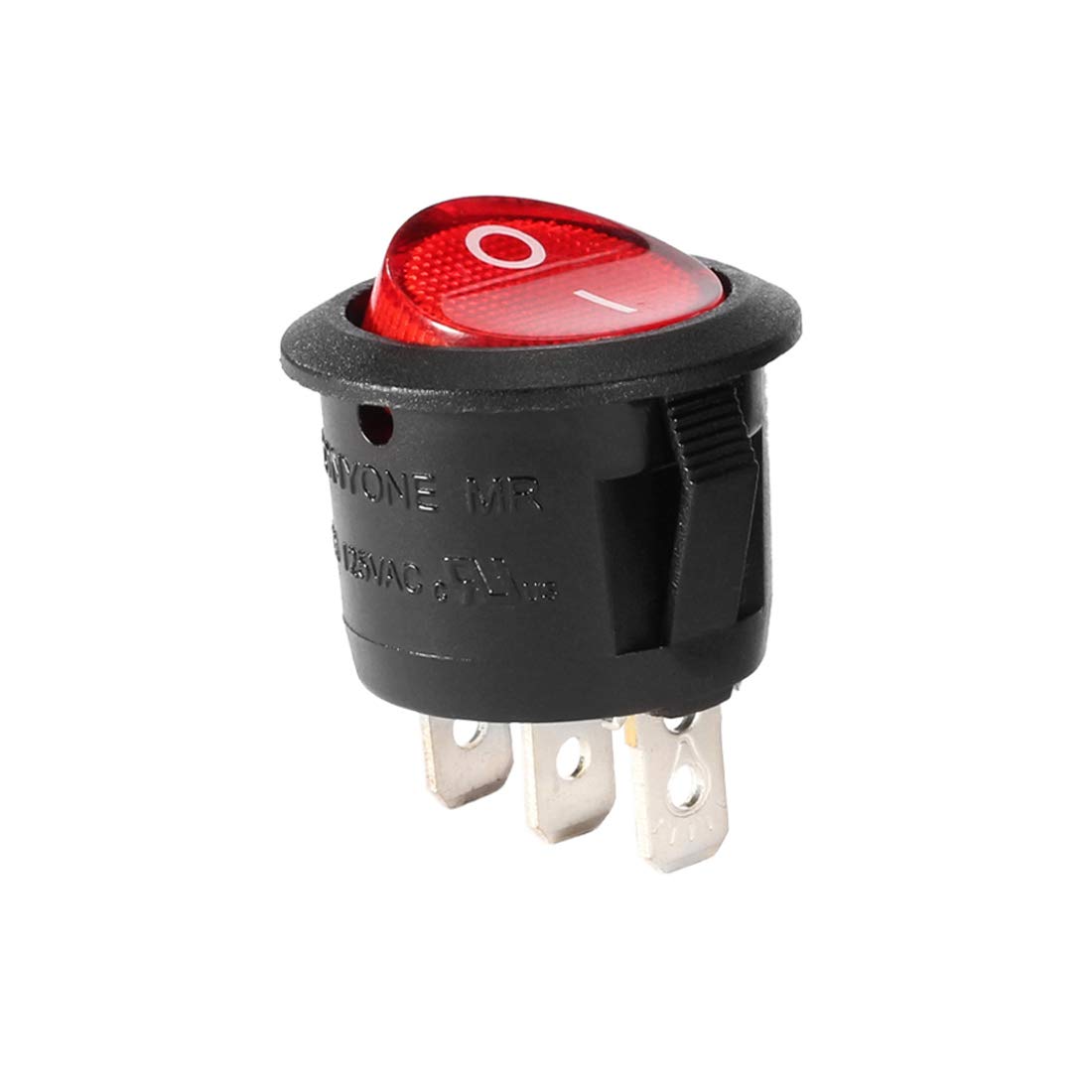 Sourcingmap Red Lamp Backlit On/Off 3 Terminal SPST 2 Position I/O Mini Round Button Toggle Light Rocker Switch AC 250V/10A 125V/12A