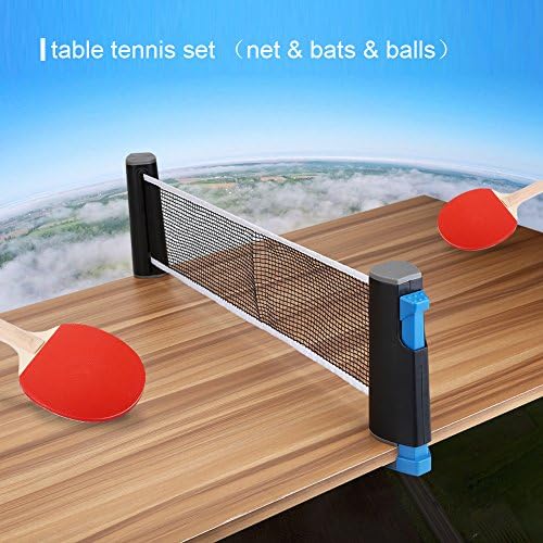 Portable Table Tennis Net Rack, Table Tennis Set 2 Bats and 3 Balls