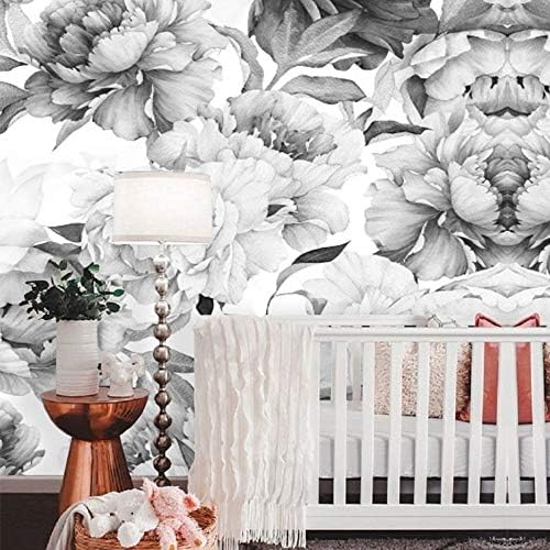 Peony Wallpaper Removable Floral Watercolor Sticker Black and White Modern Home Decor DIY Art Wall Decorations Living Room Mural