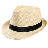 Transer Fedora Hat, Summer Beach Straw Pamoa Trilby Hat (Beige)