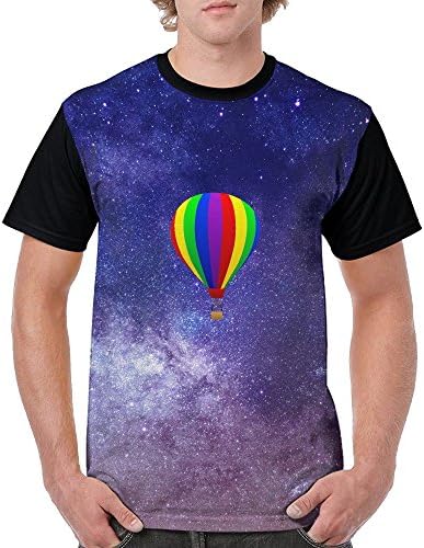 VPausy Colored Hot Air Balloon Men' Classic Tshirts Short Sleeve