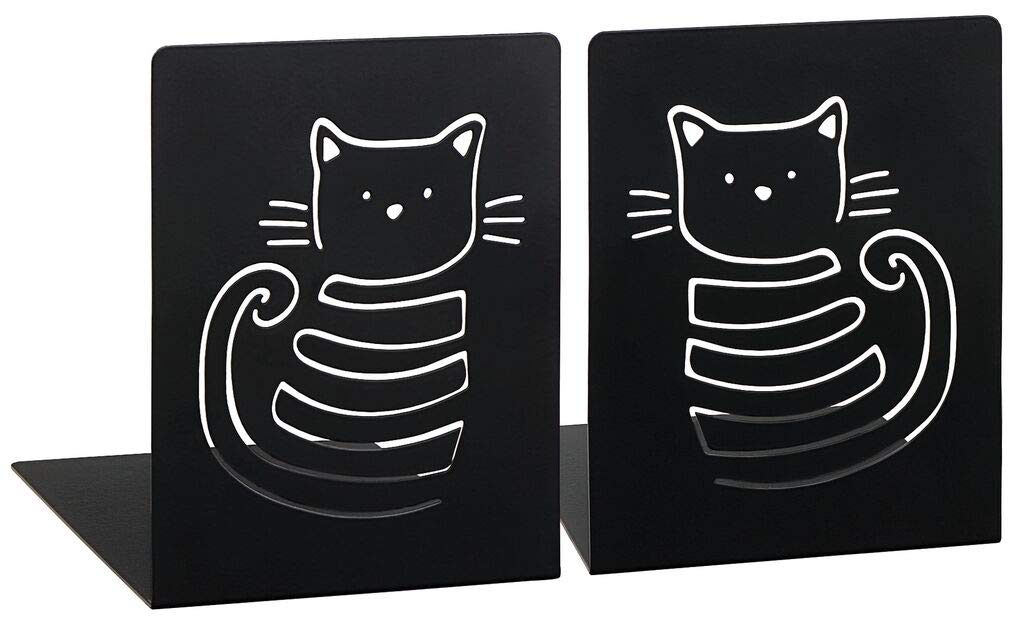 Moses libri_x Bookend Set Meow | Set of 2 Metal Book Stands | Two Black Metal Bookends in a Set | With Beautifully Cut Out Cats