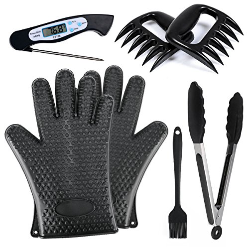 BBQ Accessories,Trofoty Barbecue Gloves Heat Resistant ,Barbecue Brush ,Meat Claws, Grill Tongs and Thermometer for Barbecue Tool Sets Outdoor Cooking Set