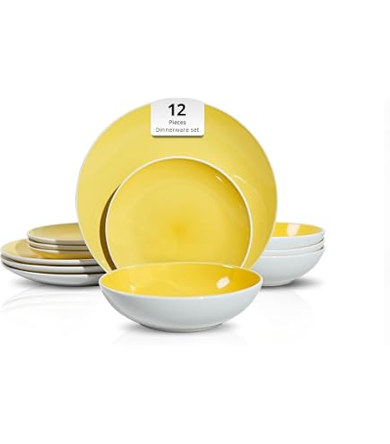 Amazon.com | HomeVss, Stoneware Coupe Shape 18pc Dinnerware Set