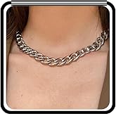 Wlahm 18K Gold Plated Chunky Cuban Chain Necklace,Simple Punk Statement Thick Chain Choker Necklace Vintage Party Rock Roll Rapper Jewelry Gifts