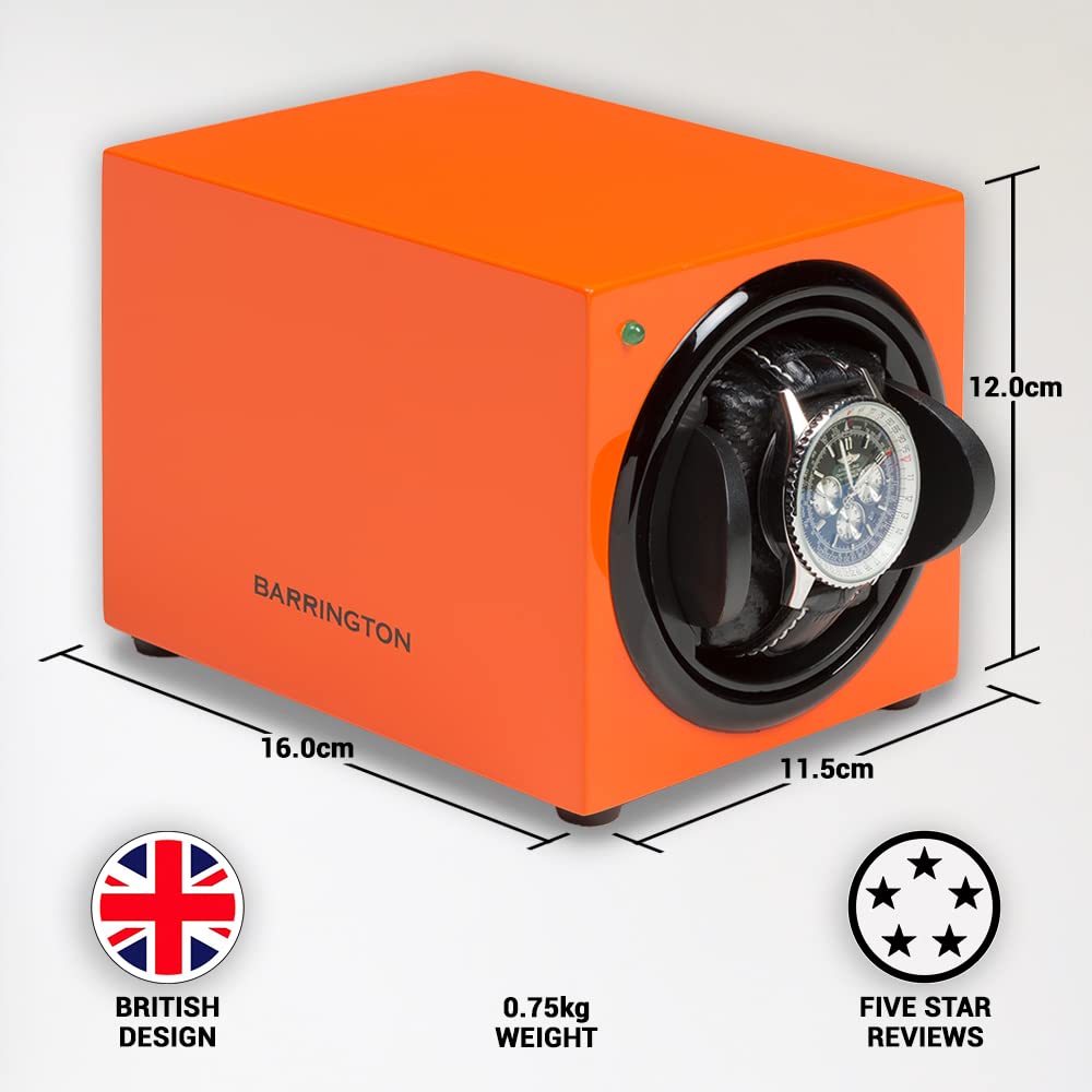 BARRINGTON Single Watch Winder for Automatic Watches with Silent Japanese Motor | Watch Winder for Luxury Brands | Adjustable TPD 650-1950 | AC Operated | Battery Backup