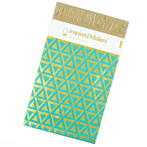 Poly Mailers DELUXE Gold and Aqua Triangles - Choose 6x9, 10x13 or 14.5x19 Sizes - Unpadded Shipping Envelopes (6 x 9)