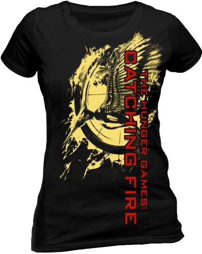 The Hunger Games Catching Fire Women's Foil Print Flaming Pin Short Sleeve T-Shirt, Black