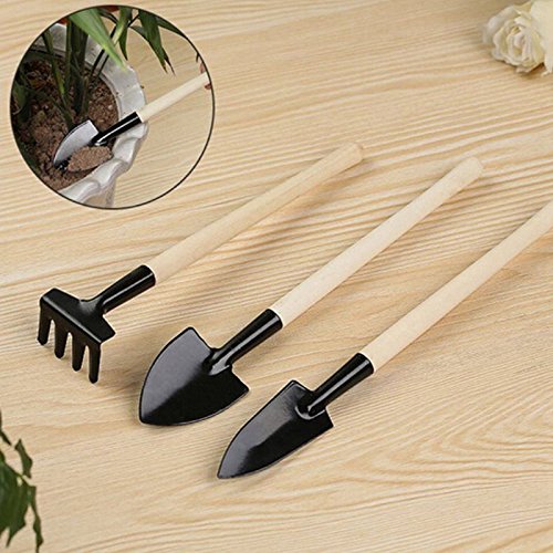 Eshylala 5 Pieces Garden Tools Mini Gardening Kit Plant Potted Flower Gadget Wooden Handles for Transplanting Seedlings, Cultivating and Weeding Flowers and Vegetable Seedlings