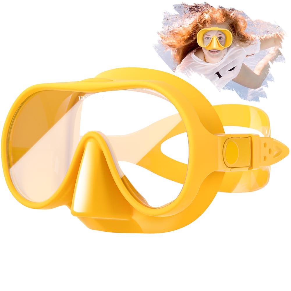 Tyuodna Snorkel Mask,Frameless Snorkeling Mask Adult & Junior,Diving Mask in Macaron Colors,180° Wide View,Nano Anti-Fog & Anti-UV Scuba Mask for Diving, Snorkelling and Swimmin (Yellow)