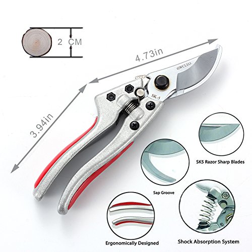 GWCLEO Gartenschere, SK-5 Edelstahl Astschere mit Sicherheitsverschluss,Profi Hande Beschneiden Scheren,Griff aus Weichen Gummi zum Schneiden Büsche,Obst Baum,Sammeln Fruits und Gartenarbeit – Bild 8