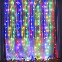 Fiee Fairy Curtain Lights,304 LED 9.8ftX9.8ft 30V 8Modes safety Window Lights with Memory for Home Wedding Christmas Party Family Patio Lawn Garden Bedroom Outdoor Indoor Wall Decorations(Multi Color)