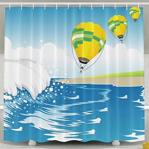 DVNMLY Hot Air Balloons Over The Beach Custom Waterproof Shower Curtain Bathroom Curtains 60x72 Inches