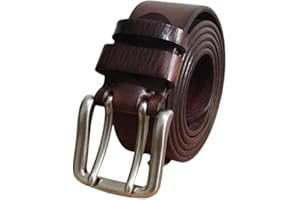 Men's Double Prong Belt-Heavy Duty Handmade Genuine Full Grain Leather Vintage Distressed 2 Holes Jeans Waist Strap(120cm/47,