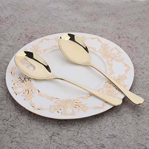 4 Piece Serving Skimmer and Slotted Serving Spoon 10-inch Serving 2 Set Stainless Steel Large Table Flatware Dishwasher Safe for Buffet, Banquet, Party (Gold)