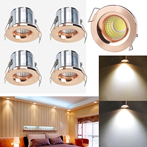 Elitlife 5Pack COB Mini Closet Lights with the 3W light bulb Rose gold Cabinet Light ceiling light fixtures For wine cabinet/cabinet/Closets/showcase /ceiling lighting (Warm White)