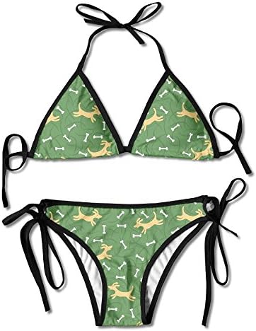 IujD5AS Women's Swimwear Green - Dogs and Bones V-Neck Triangle Bikini Swimsuits