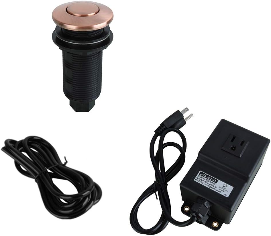 AkiconCopper Garbage Disposal Kitchen Air Switch Kit, Single Outlet Sink Top/Counter Top Waste Disposal On/Off Switch Kit, 2-1/2'' Max Countertop Thickness