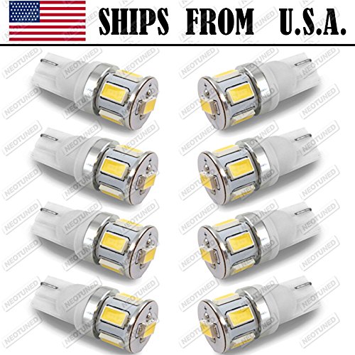 Neotuned 8x T10 White Super Bright LED Bulbs Wedge 6 5630SMD 192 168 194 2825 158