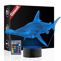 Gawell Hammerhead Shark 3D Illusion Birthday Gift Lamp, 16 Colors Changing Touch Switch Xmas Decoration Night Light & Remote Control Toy for Children