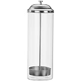 Fox Run Glass Straw Holder with Stainless Steel Lid &amp; Lifter For Countertop | 3.5" x 10.5" Dispenser with 100 Straw Capacity | Stores Chopsticks, Pencils, Pencils, Forks &amp; More | Dishwasher Safe Holder