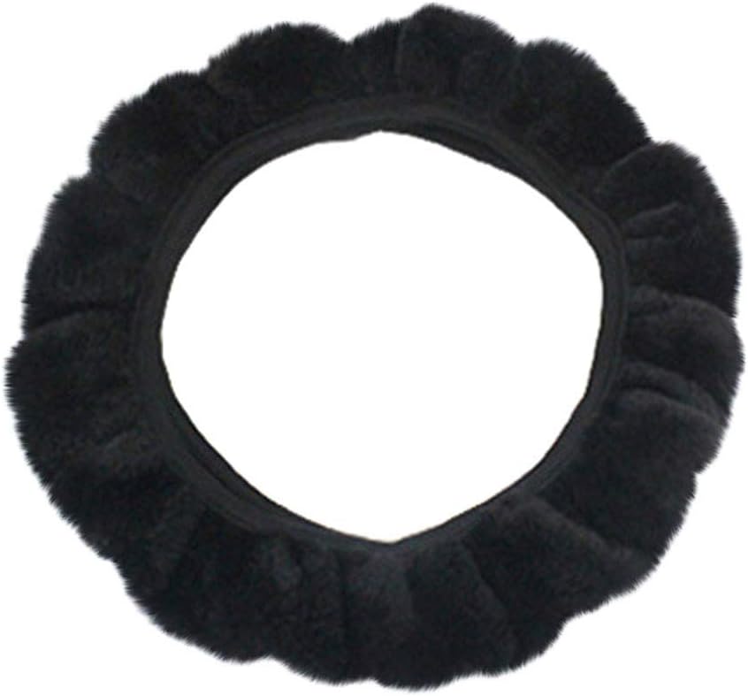 Gallity 2Pcs Auto Car Steering Wheel Cover, Fuzzy Steering Wheel Cover, Soft Stretchable Faux Wool Steering Wheel Cover Protector Available for 35cm-40cm Steering Wheel in Diameter (Black)