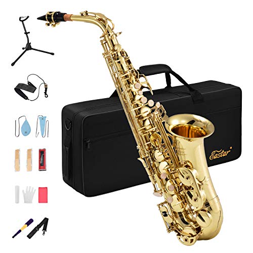 Eastar AS-Ⅱ Student Alto Saxophone E Flat Gold Lacquer Alto Sax Full Kit With Carrying Sax Case Mouthpiece Straps Reeds Stand Cork Grease Eastar AS-Ⅱ Student Alto Saxophone E Flat Gold Lacquer Alto Sax Full Kit With Carrying Sax Case Mouthpiece Straps Reeds Stand Cork Grease