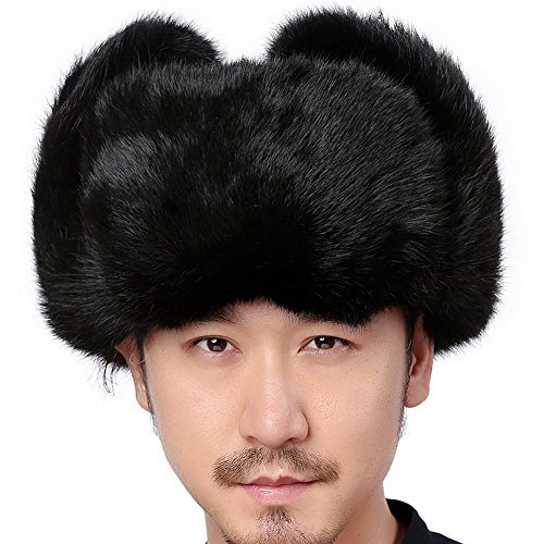 Valpeak Mens Fur Hat Rabbit Fur Russian Ushanka Hats Earflap Trapper