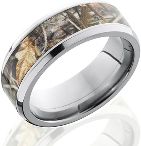 Titanium 8mm Flat Band with Beveled Edges and 5mm Realtree Max4 Camo inlay
