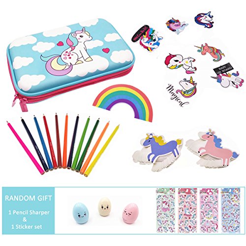 Cute Unicorn School Supplies for Girls, Unicorn Stationery Pencil Case, Pencils, Stickers and Rainbow Eraser