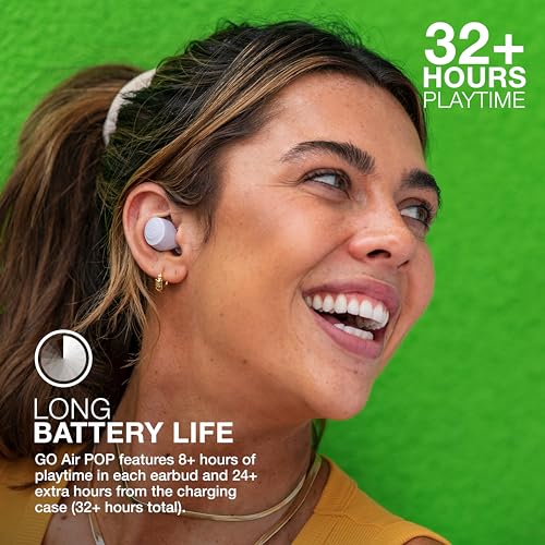 JLab Go Air Pop True Wireless Earbuds, in Ear Headphones, Bluetooth Earphones, Ear Buds with 32H Playtime, Bluetooth Earbuds with Microphone, USB Charging Case, Dual Connect, EQ3 Sound, Lilac