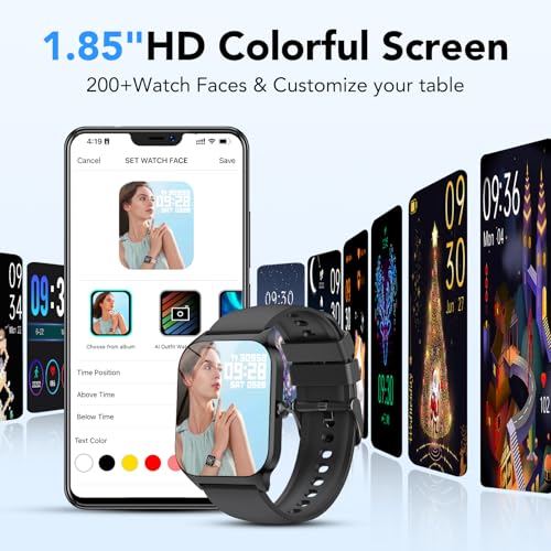 CASCHO Smart Watch Men Women, 1.85 Inch HD Smartwatch with Calls and Al, Whatsapp Notifications, Smart Watch with Pedometer/Heart Rate Monitor/SpO2/Sleep Monitor, 115+ Sports Modes, IP68 Black