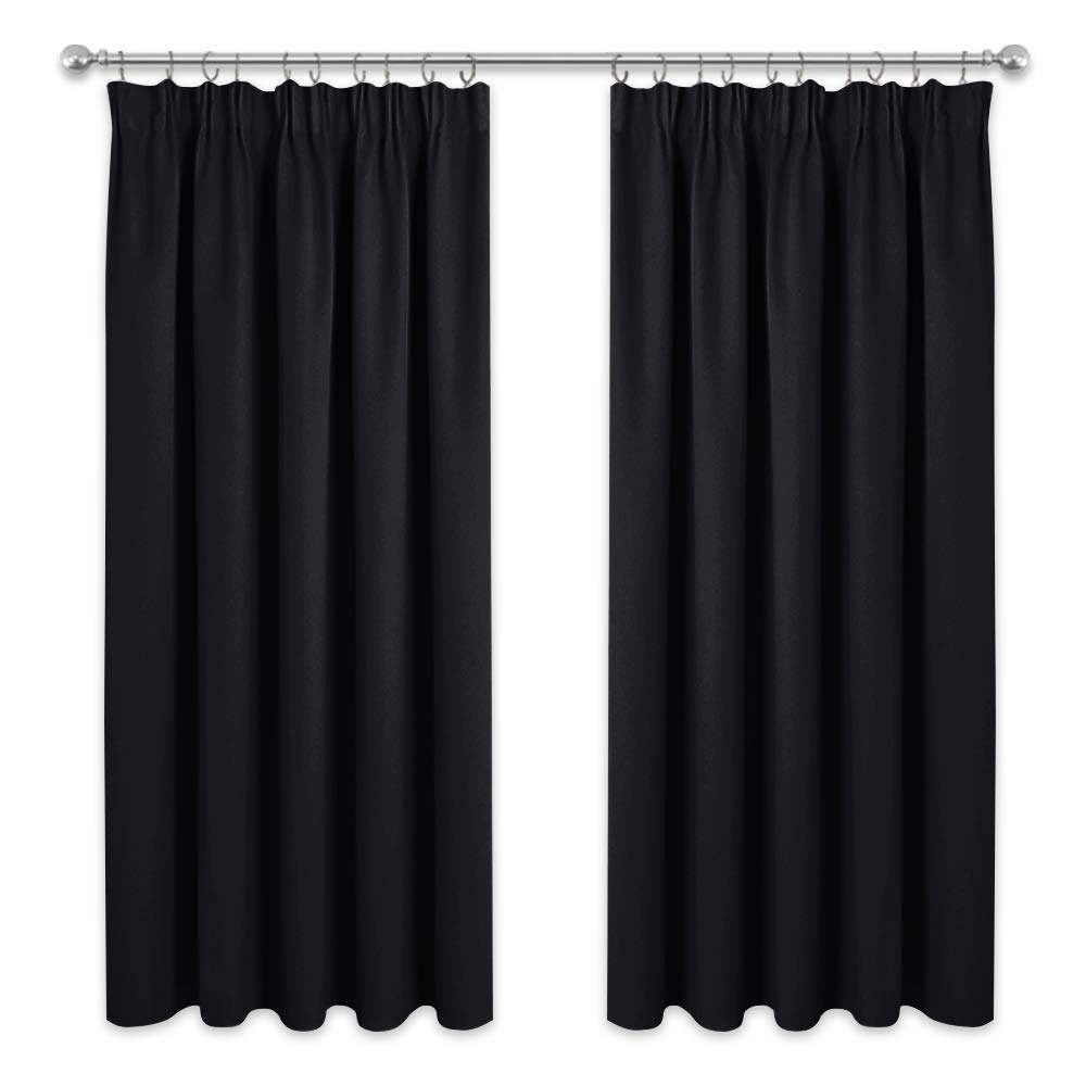 PONY DANCE Black Curtains for Bedroom - Pencil Pleat Blackout Curtain for Living Room Sunlight Blackout Thermal Insulated Curtain Window Treatment for Kitchen, W46 X L72, 2 PanelsGlobal Recycled StandardOEKO-TEX STANDARD 100Global Recycled StandardGlobal Recycled Standard