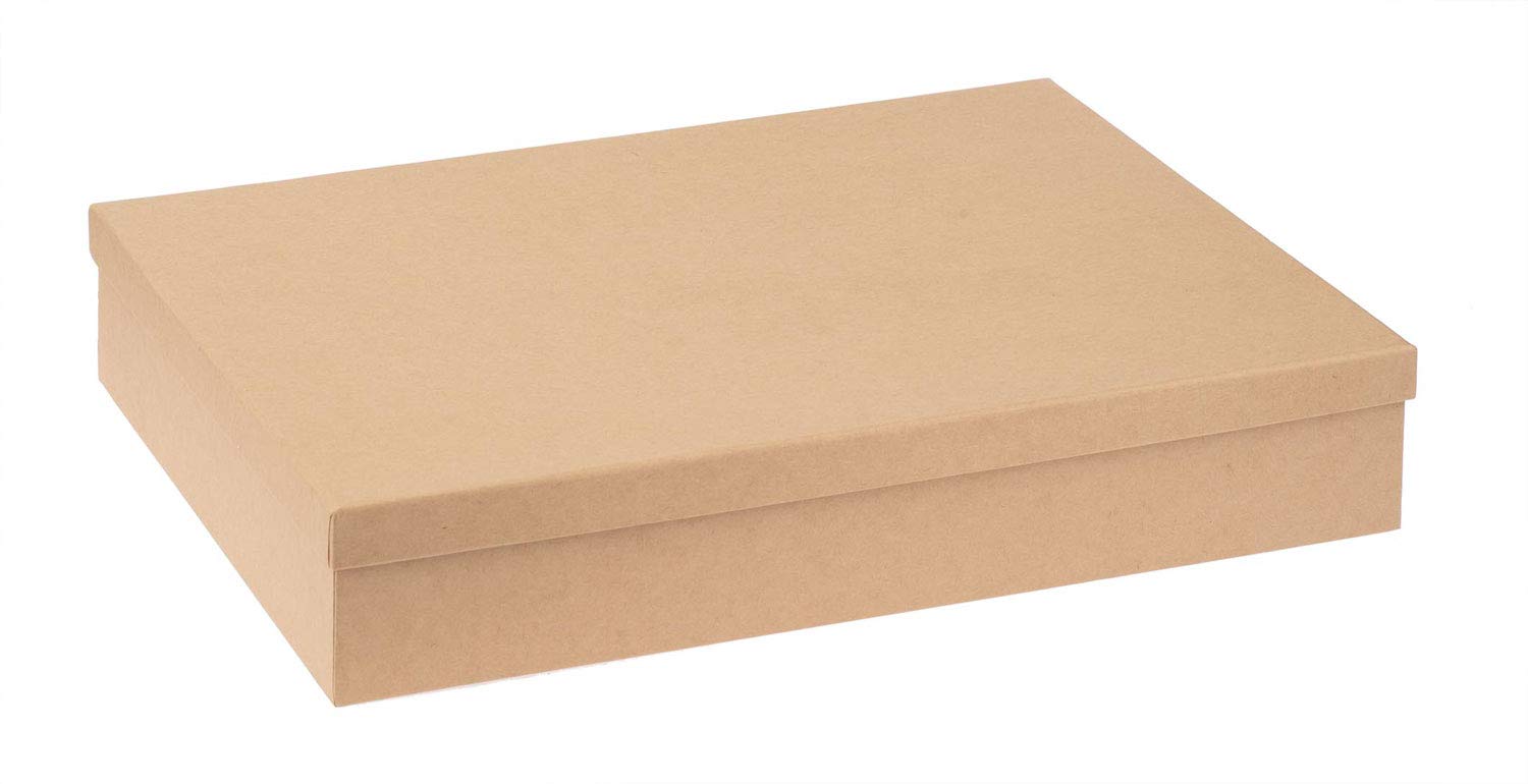 Glorex Rectangular Cardboard Box with Lid Made of FSC Certified Cardboard, Suitable for DIN A4, for Gluing, Painting, Decopatch or Decopatch, Natural Brown, Approx. 24.7 x 34.7 x 6.4 cm