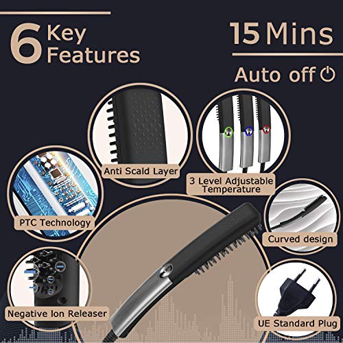 Peine alisador de barba rápido para hombres,plancha de pelo profesional,Profesional Peine de Peluquería Multifuncional Cepillo para Hombre Mujer (negro)