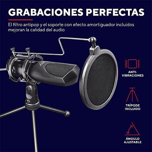 Mantis Micrófono USB con Trípode y Filtro Pop, Negro