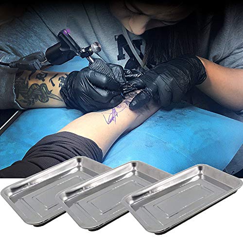 Romlon Tattoo Stainless Steel Tray 3 Pack Stainless Steel Tattoo Trays Medical Dental Tray Piercing Instrument Tool Tray Flat 13.5'' X 10'' for Tattoo Kits Tattoo Supplies