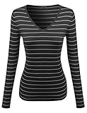 MBE Women's Basic V-neck Stripe Sweater Top Various Colors