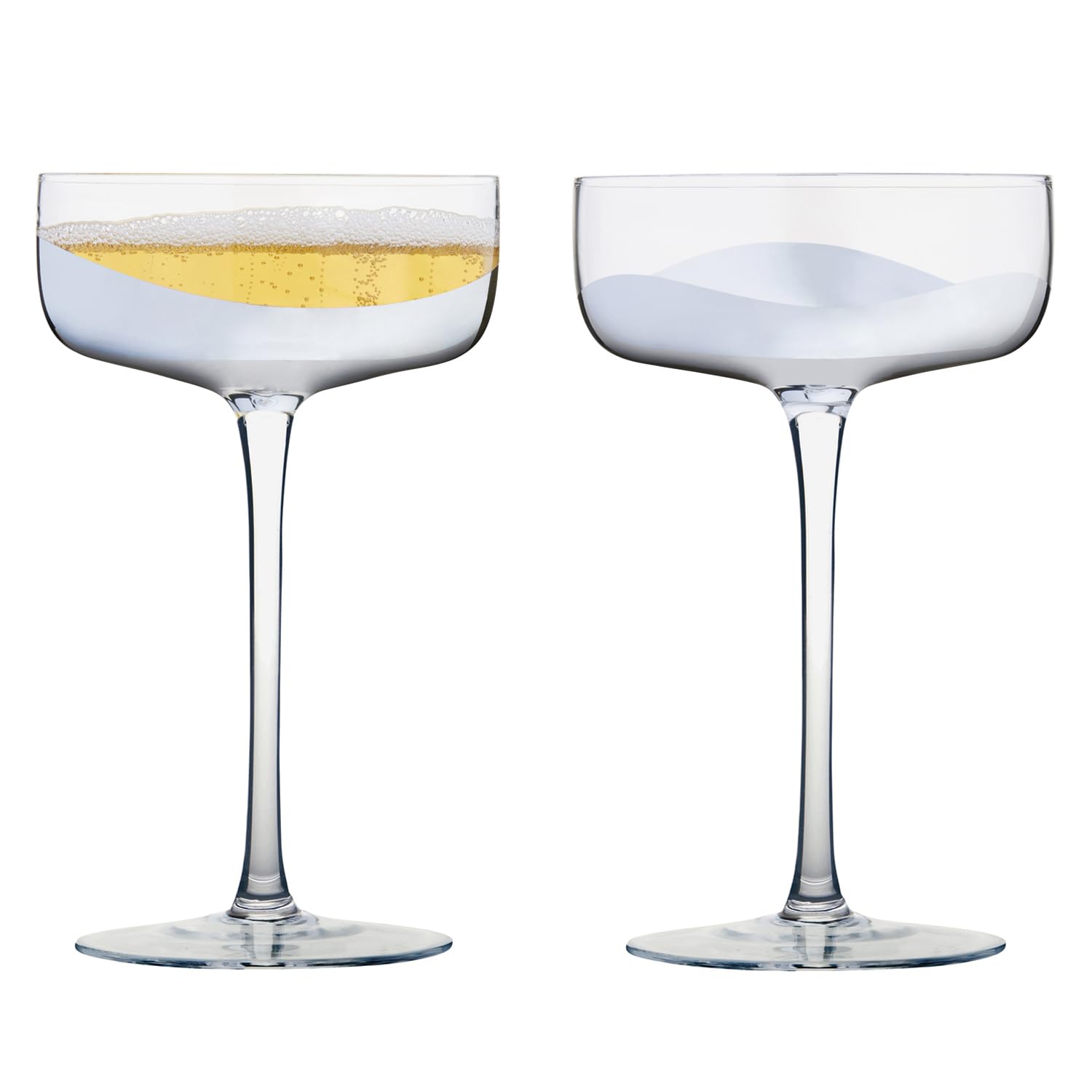 Anton Studio Designs Wave Handmade Champagne Coupe Glasses Perfect Party Tableware for Weddings and Celebrations - 250 ml - Silver - Set of 2 Elegant Champagne Glasses