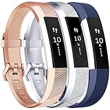 Vancle Bands Replacement for Fitbit Alta HR and Fitbit Alta (3 Pack), Newest Sport Replacement Wristbands with Secure Metal Buckle for Fitbit Alta HR/Fitbit Alta (Blue Silver Rose-Gold, Large)