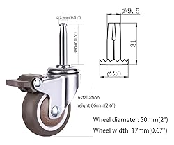 NERILEE 2 Inch Rubber Caster Wheel Set of 4（with