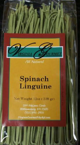 Virginia Gourmet Spinach Linguine Pasta - Vegan & All Natural (Unbleached wheat flour, spinach, water) -Cooks in 3 minutes! 6 Pack (4-6 Servings per package)
