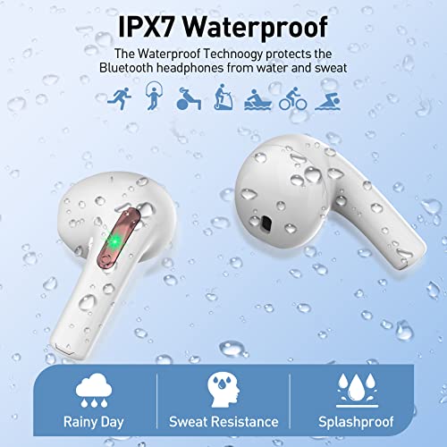 Wireless Earbuds, Bluetooth 5.3 Headphones 40Hrs Playback Clear Call, Bluetooth Earbuds IP7 Waterproof Earphones with LED Power Display, Ultra Light Wireless Earphones Built-in Mic Stereo for Workout