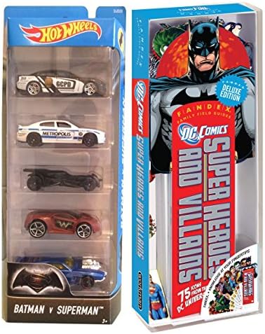 Hot Wheels Batman v Superman 5-Pack &amp; DC Universe Super Heroes &amp; Villains FANDEX Icons Wonder Woman Superman Bundle Justice Leage