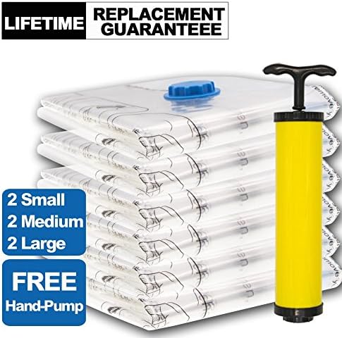 Premium Vacuum Storage Bags Space Saver for Packing, Environmentally Friendly,Variety Pack (2 Small 2 Medium 2 Large) Save 80% More Storage Space, Free Hand-Pump For Travel