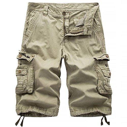 HHGKED Men's Twill Cargo Shorts-Khaki-34