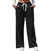 EdgeVibe Womens Wide Leg Corduroy Pants Elastic Waisted Casual Sweatpants Adjustable Drawstring Warm Trousers with Pockets