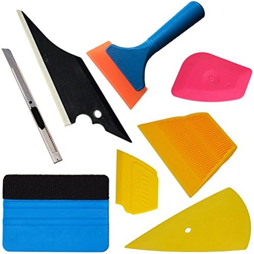 8 in 1 Car Window Film Tool Kit with Replaceable Handled Rubber Squeegee, Felt Edge Squeegee, Scraper