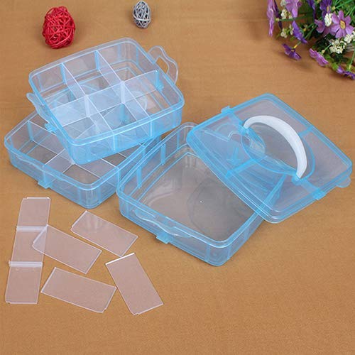 Yamalans 3 Layers Detachable Portable Clear Plastic Box,Craft Beads Jewelry Earring Sewing Accessories Storage Organizer Container Case with Handle Blue 15cm x 15cm x 12.5cm - Thumbnail 2